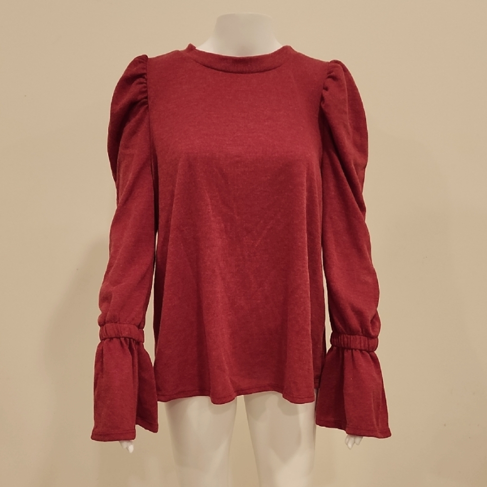Ces Femme red Puff Sleeve Blouse